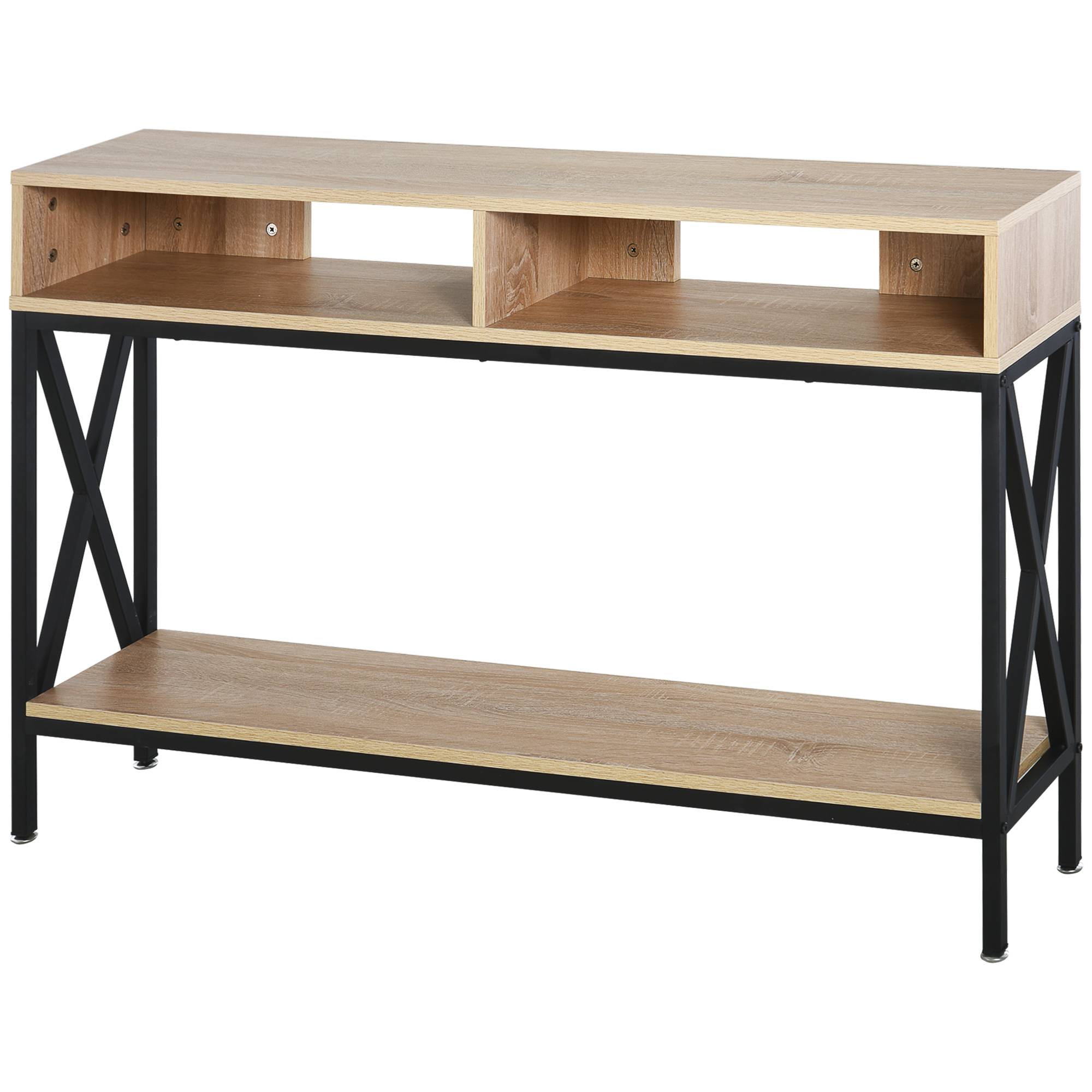 Table Console Table d'Entrée Industriel Multi-rangements 120 x 23,5 x 75 cm Bois Chêne - Image 2