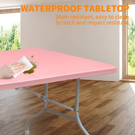 Table pliante robuste 243,9cm avec poignée, multifonction camping intérieur extérieur, charge 135kg rose - Image 4