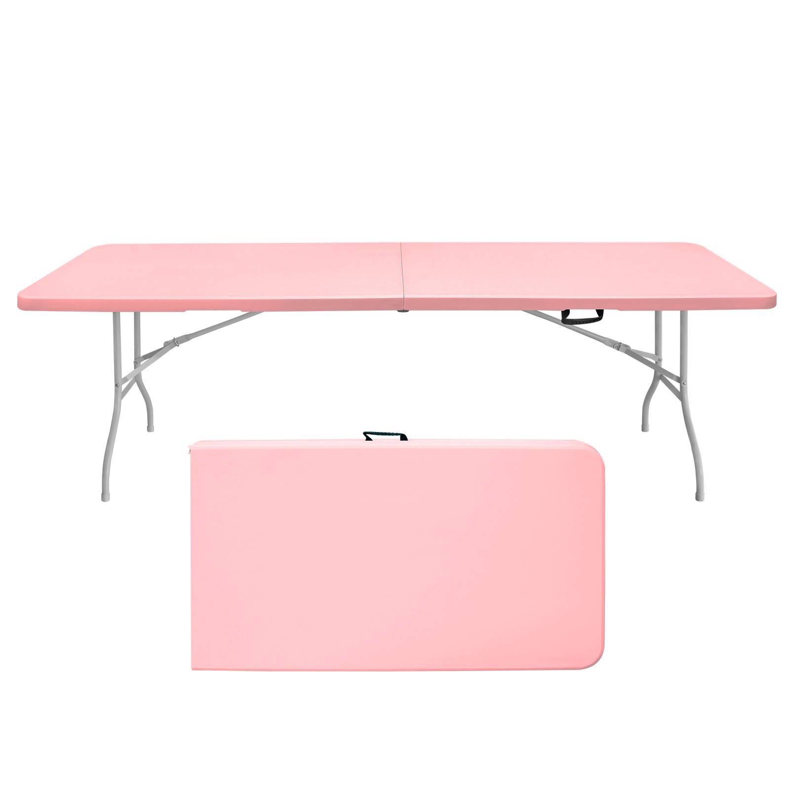 Table pliante robuste 243,9cm avec poignée, multifonction camping intérieur extérieur, charge 135kg rose - Image 1