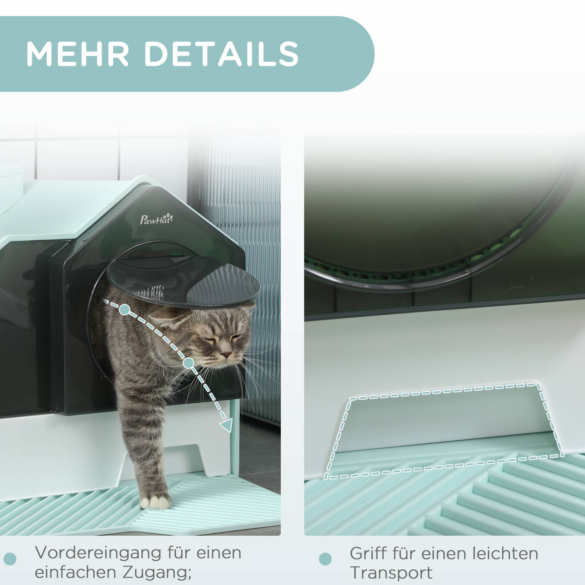 Bac à litière pour chat cabine design tapis filtrant pelle bac amovible vert blanc - Image 9