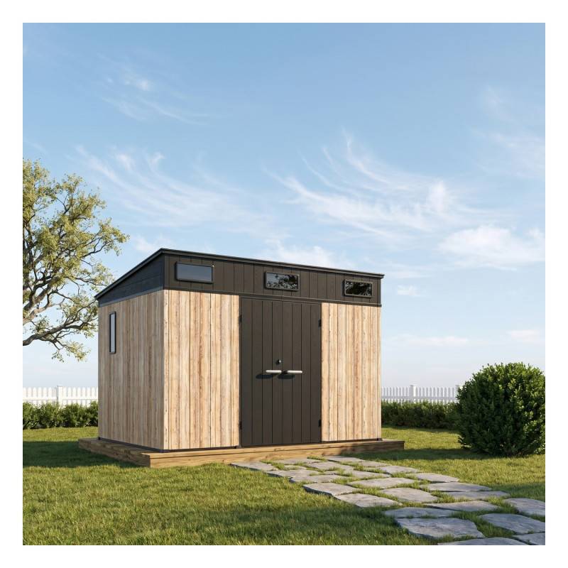 Abri de jardin en résine effet bois 7,29m² avec plancher Woodizy Jôbu - Image 7