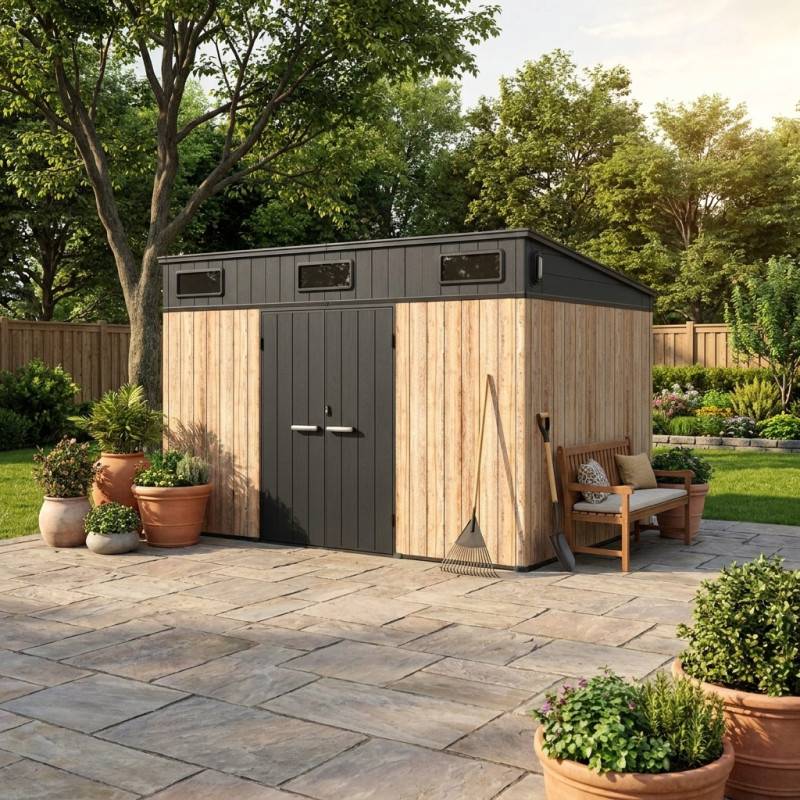 Abri de jardin en résine effet bois 7,29m² avec plancher Woodizy Jôbu - Image 2