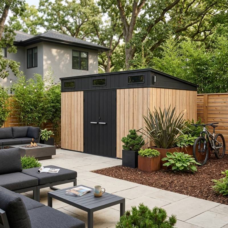 Abri de jardin en résine effet bois 7,29m² avec plancher Woodizy Jôbu - Image 1