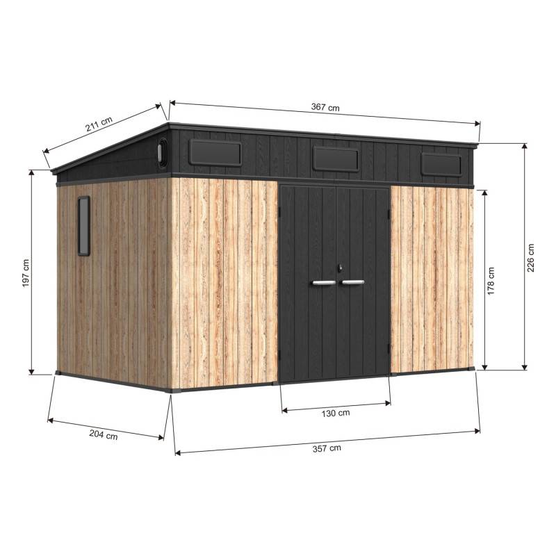 Abri de jardin en résine effet bois 7,29m² avec plancher Woodizy Jôbu - Image 6