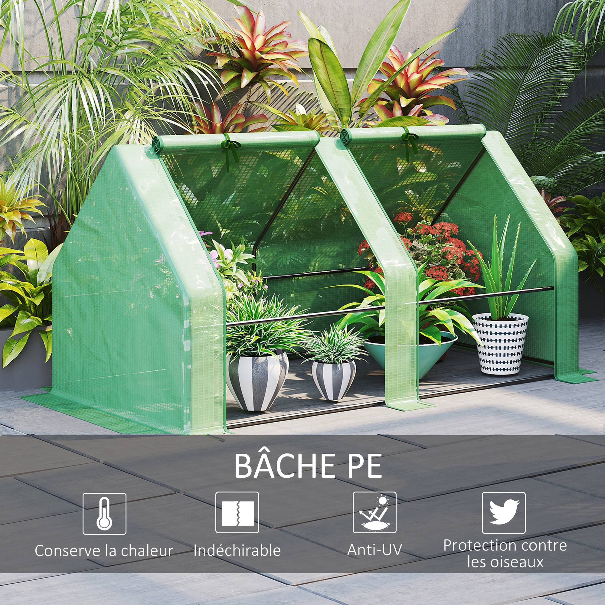 Mini serre tunnel PE pour jardin potager Protection UV 180x90x90cm Vert - ComfortXL Outdoor Living - Image 6