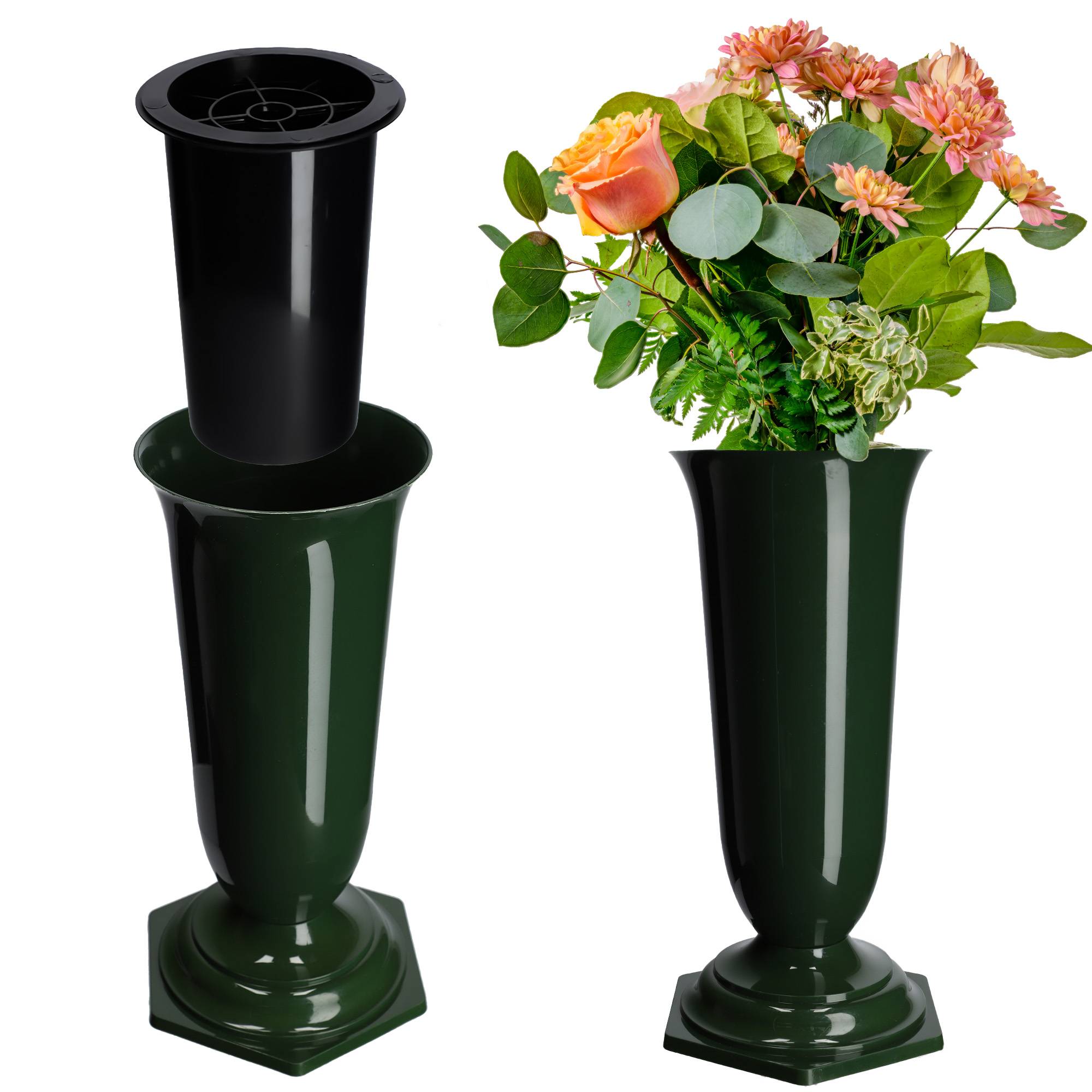 Vase Fiole Cimetière Tombe Pierre Tombale vert 29cm - Image 1