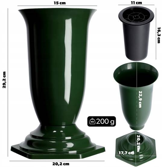 Vase Fiole Cimetière Tombe Pierre Tombale vert 29cm - Image 2