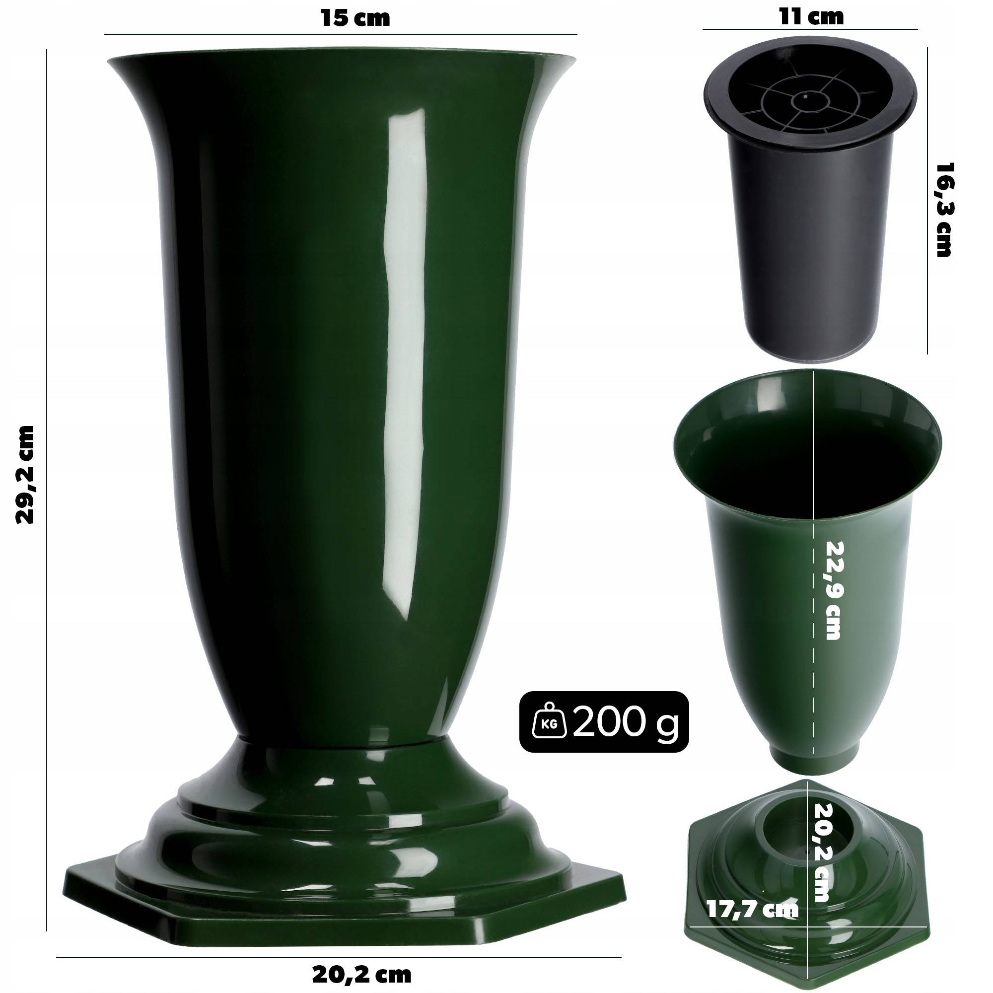Vase Fiole Cimetière Tombe Pierre Tombale vert 29cm - Image 2