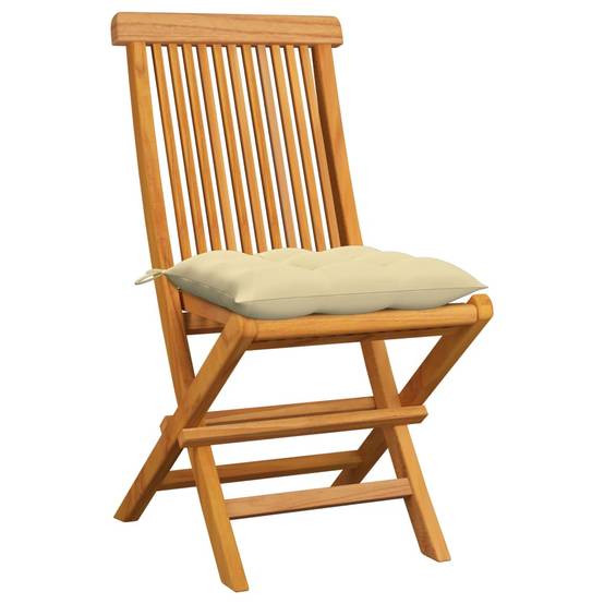Lot de 6 Chaises de jardin et coussins - Chaises d'extérieur - Fauteuils de jardin blanc crème Teck massif - Image 1