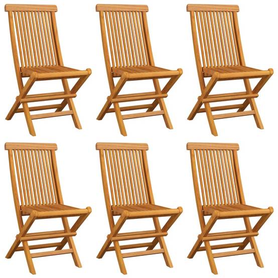 Lot de 6 Chaises de jardin et coussins - Chaises d'extérieur - Fauteuils de jardin blanc crème Teck massif - Image 3