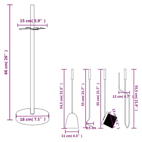 Set Serviteur de Cheminée Acier Rond 5 Pièces pour Entretien Poêle 66 cm Noir - ComfortXL Outdoor Living - Image 10