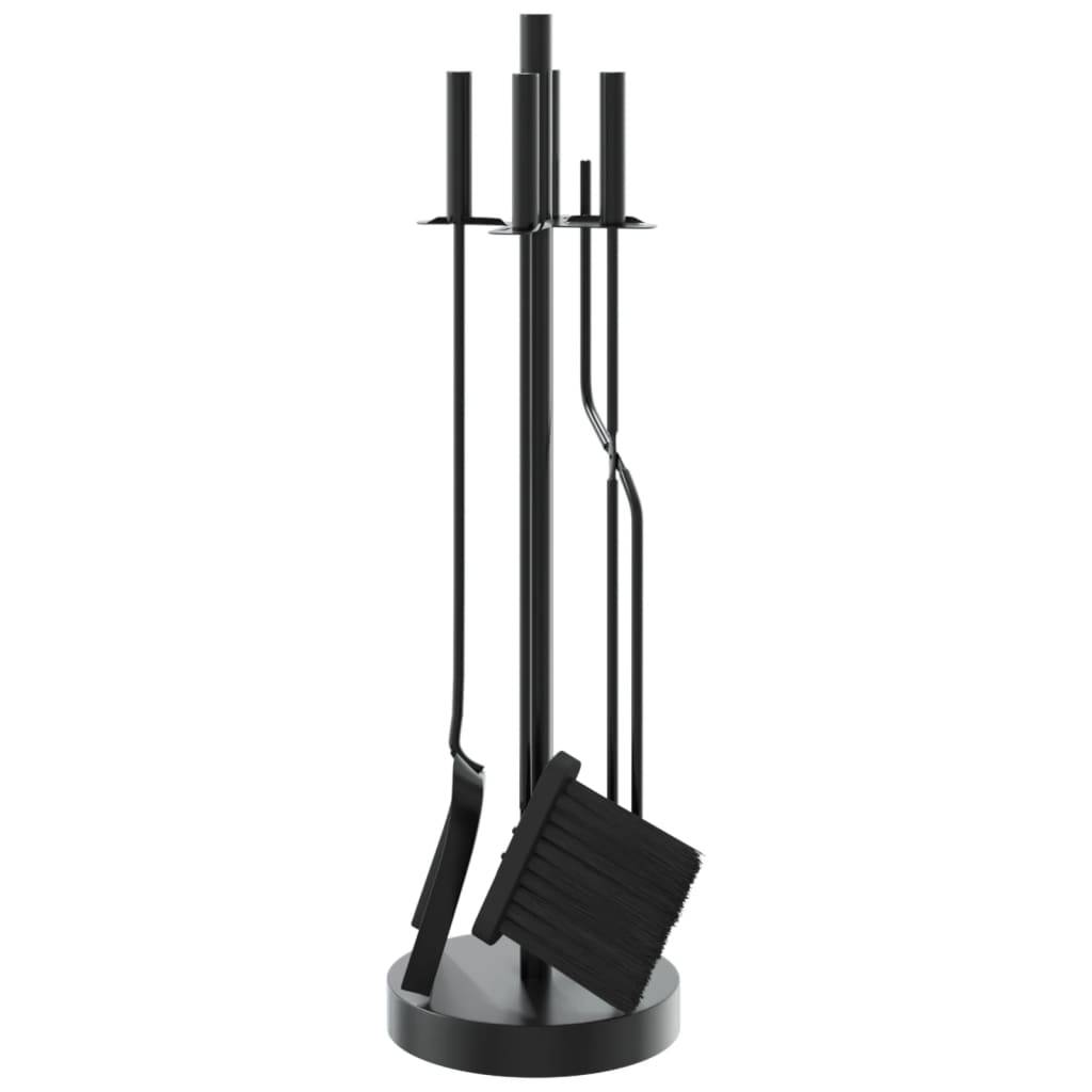 Set Serviteur de Cheminée Acier Rond 5 Pièces pour Entretien Poêle 66 cm Noir - ComfortXL Outdoor Living - Image 4