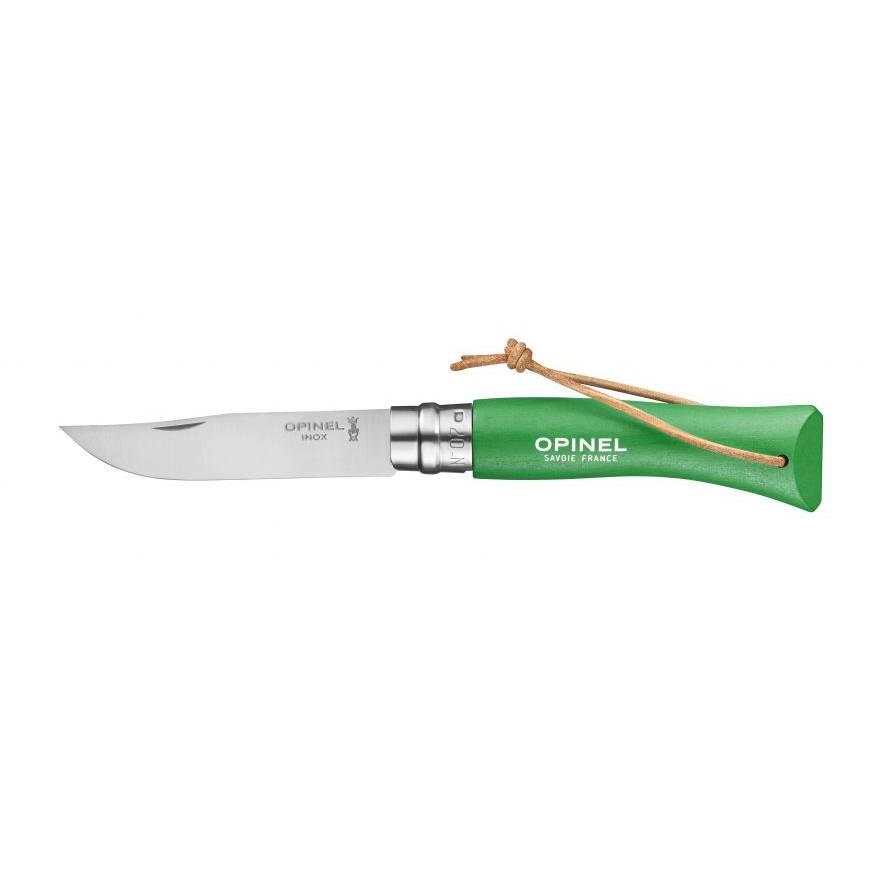Opinel - Couteau Baroudeur n°7 - lame 8 cm vert avec lien en cuir
