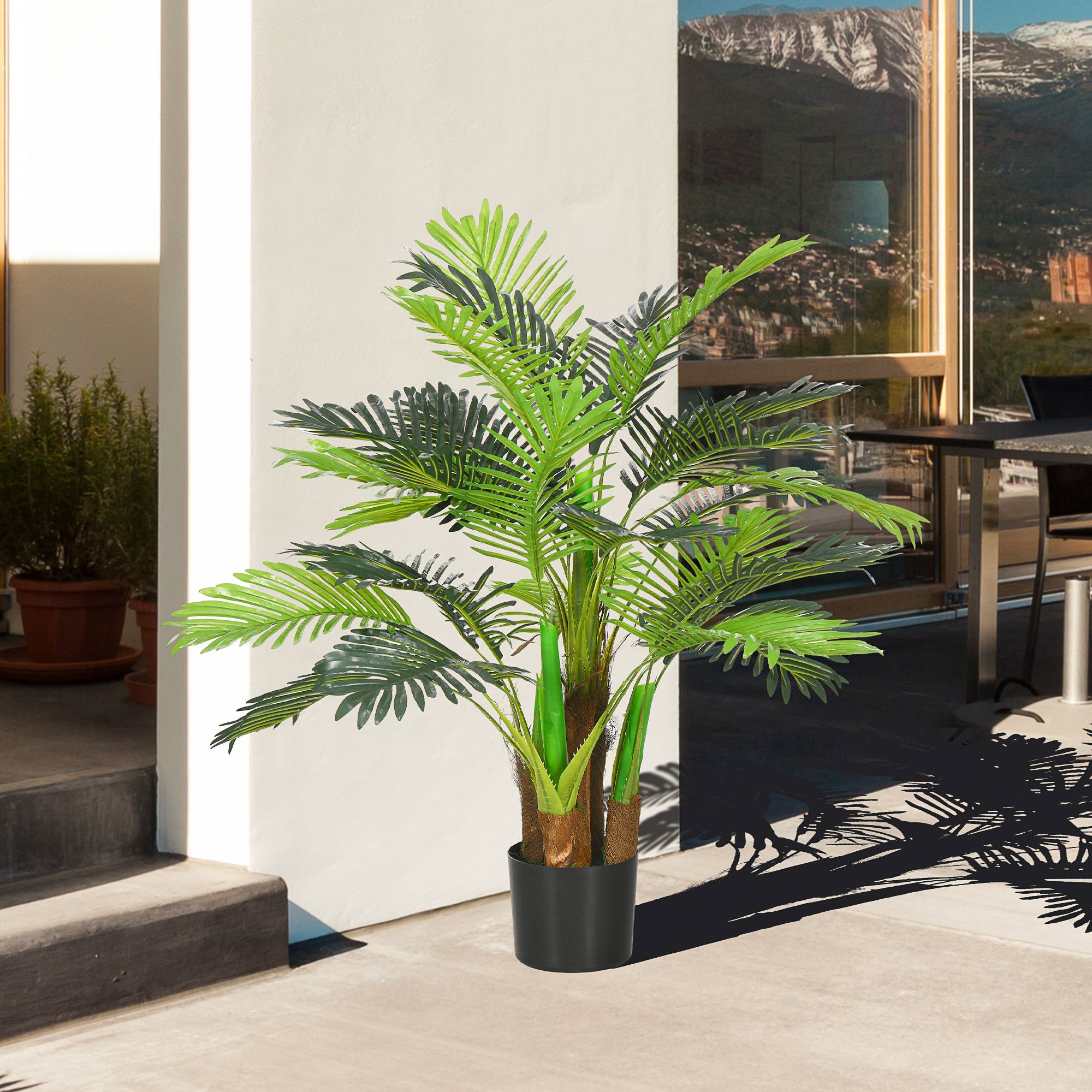 Palmier Artificiel Plastique PE Décoration Intérieur Ambiance Exotique 100cm Vert - ComfortXL Outdoor Living - Image 6