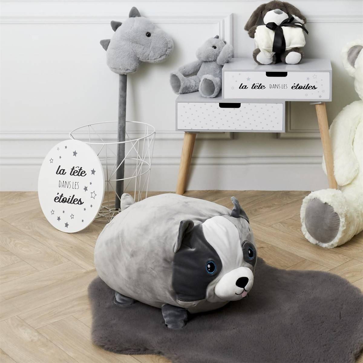 The Concept Factory - Peluche Coussin Enfant "Chien" 30cm Gris & Blanc - Image 3