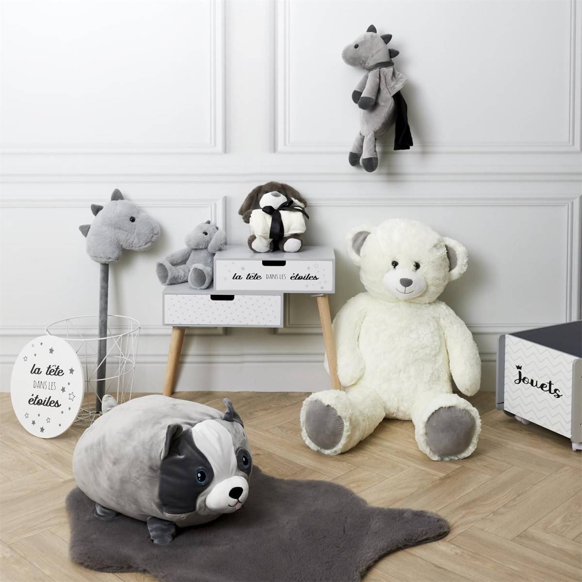 The Concept Factory - Peluche Coussin Enfant "Chien" 30cm Gris & Blanc - Image 4