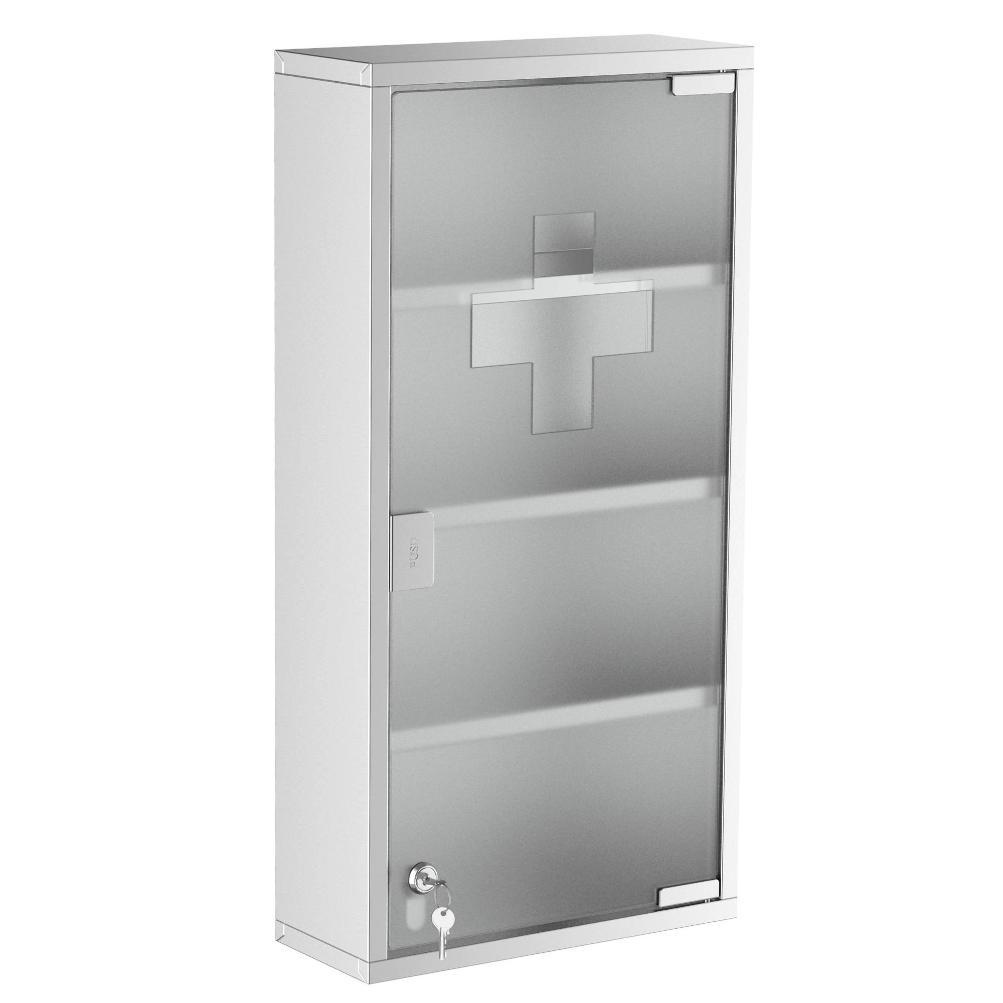 Sans Marque - Armoire Pharmacie 3 étagères 4 Niveaux 30x12x60 cm Porte Verre trempé Symbole Croix Acier Inoxydable brossé - Image 2