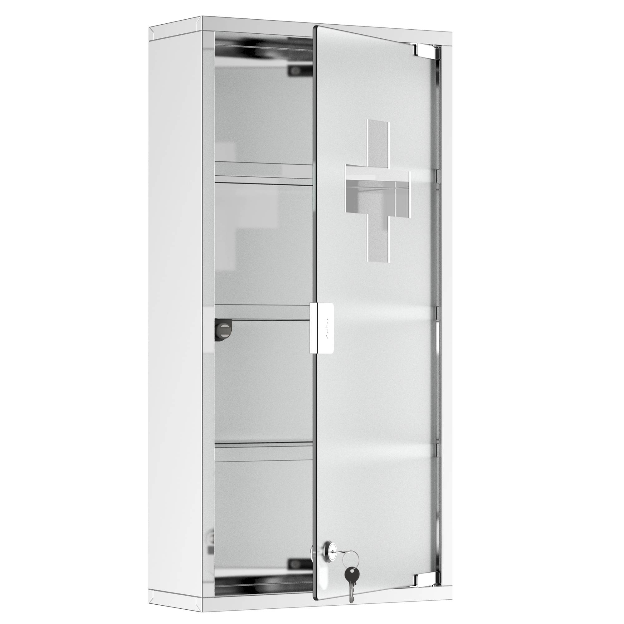 Sans Marque - Armoire Pharmacie 3 étagères 4 Niveaux 30x12x60 cm Porte Verre trempé Symbole Croix Acier Inoxydable brossé - Image 1
