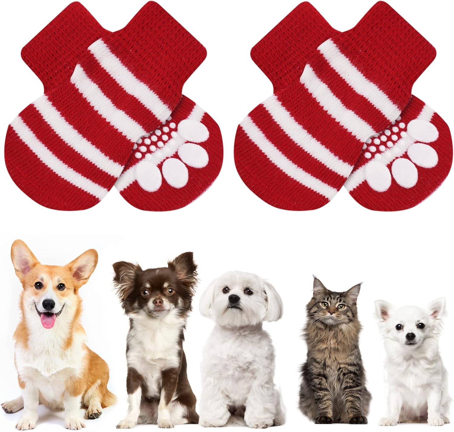 Chaussettes Anti-Dérapantes Chien Chat MOTIF PATTE rouge M