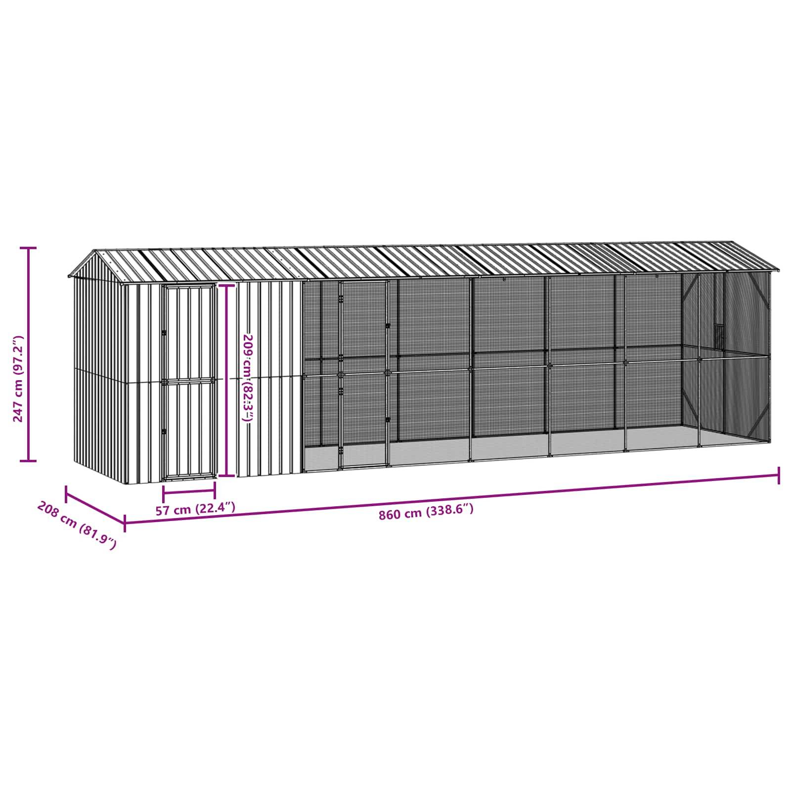 Enclos Oiseaux Acier Galvanisé XXL 860x208cm Anthracite - ComfortXL Outdoor Living - Image 7