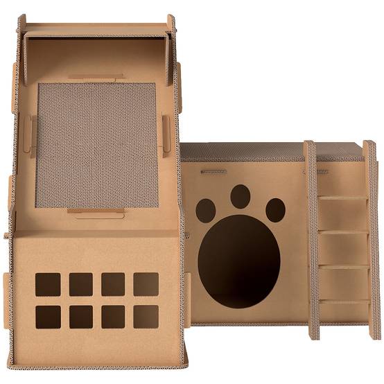 Griffoir Château pour Chat en Carton Maison de Jeu avec 2 Zones à Griffer et Herbe à Chat Marron - ComfortXL Outdoor Living - Image 2
