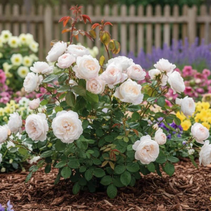 Rosier ancien Desdemona® 'Auskindling' à fleurs Blanche/ - feuillage Caduc - Pot de 3L - 20/40 cm - Image 2