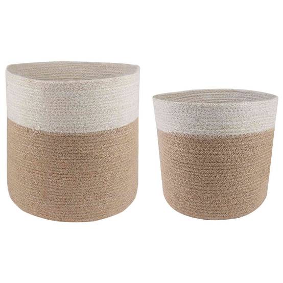 Ensemble de 2 pots à plantes jute naturel et blanc 28 x 28 x 28 cm, Poids:1.7kg - PANGIVO - Image 1