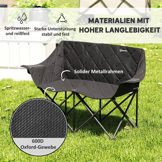 Chaise camping double métal pour festival siège rembourré 145x60x92cm noir - ComfortXL Outdoor Living - Image 6