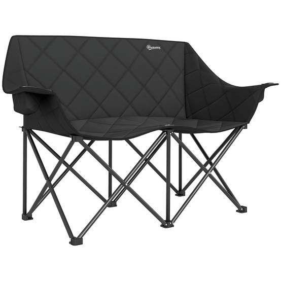 Chaise camping double métal pour festival siège rembourré 145x60x92cm noir - ComfortXL Outdoor Living - Image 1