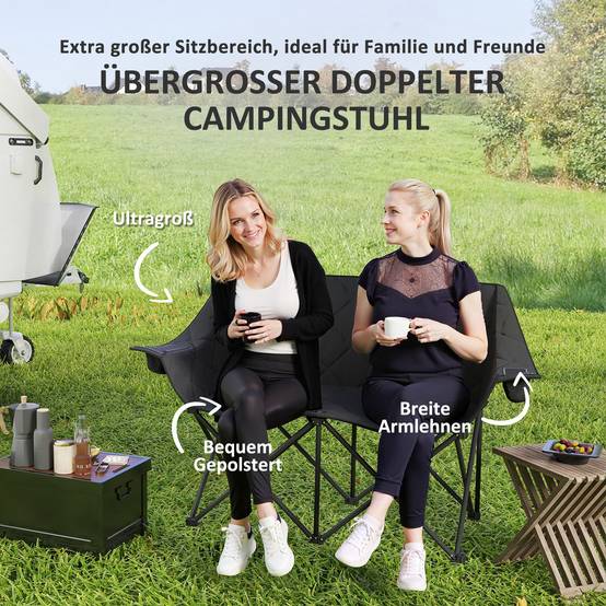 Chaise camping double métal pour festival siège rembourré 145x60x92cm noir - ComfortXL Outdoor Living - Image 7
