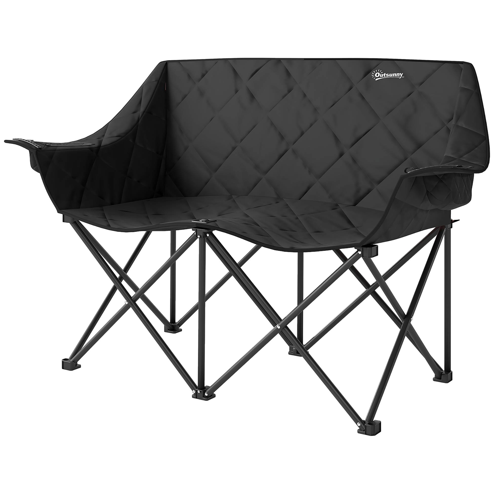 Chaise camping double métal pour festival siège rembourré 145x60x92cm noir - ComfortXL Outdoor Living - Image 2