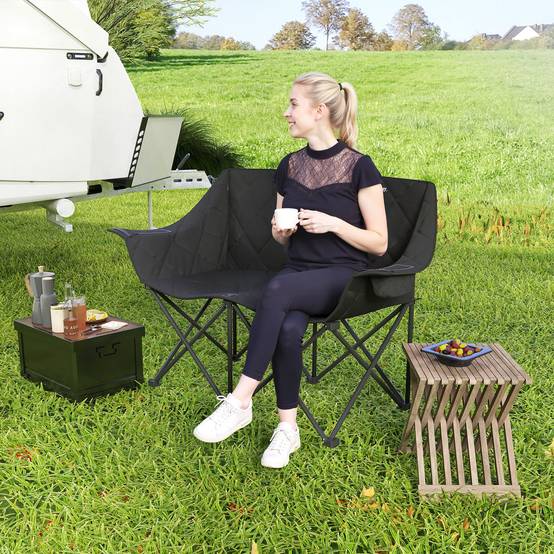 Chaise camping double métal pour festival siège rembourré 145x60x92cm noir - ComfortXL Outdoor Living - Image 10