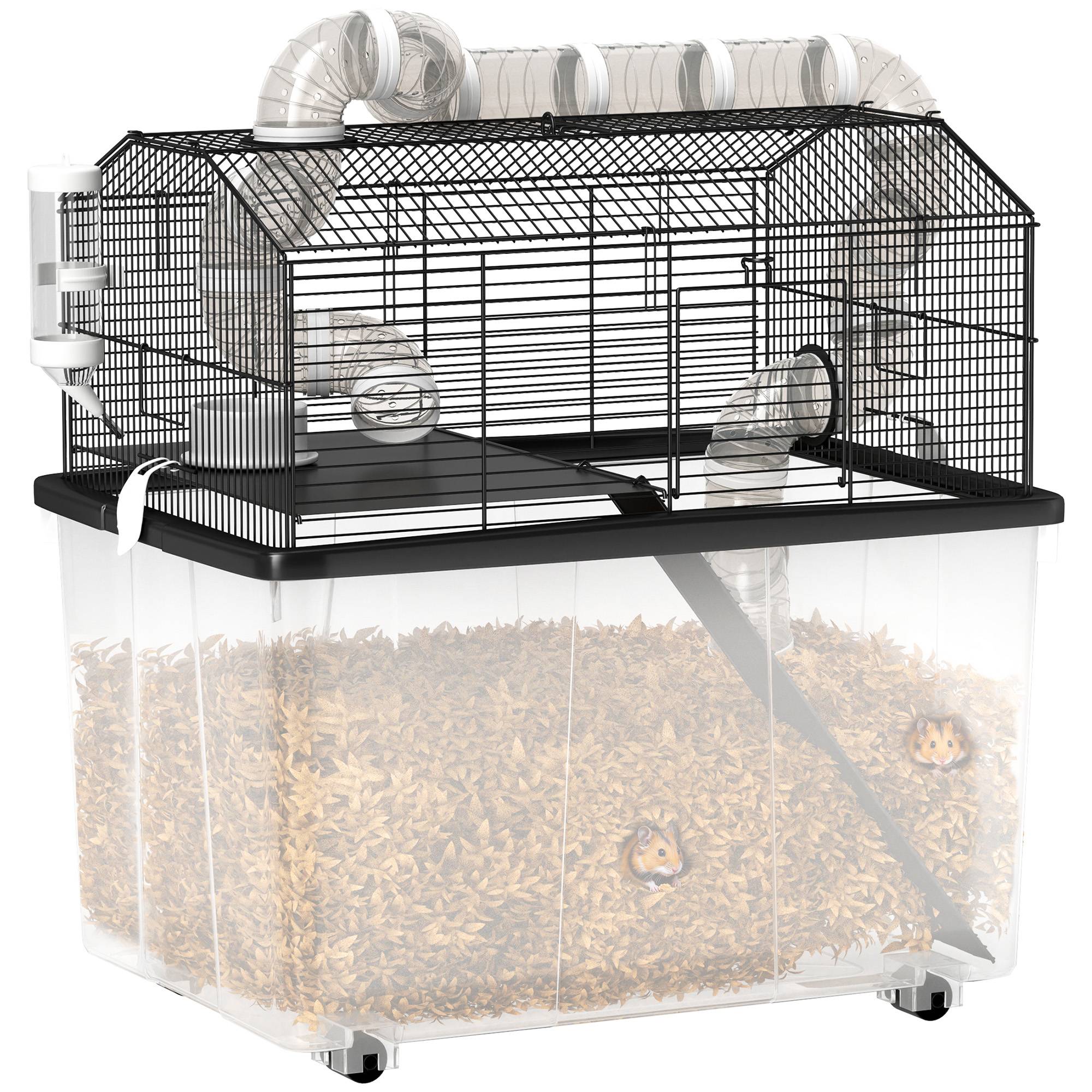 Cage hamster nain acier avec tubes de jeu et accessoires complets 58x57cm noir - ComfortXL Outdoor Living - Image 1