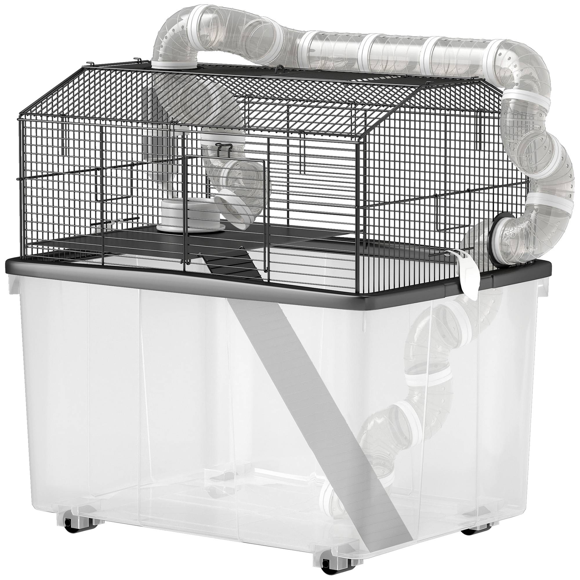 Cage hamster nain acier avec tubes de jeu et accessoires complets 58x57cm noir - ComfortXL Outdoor Living - Image 2