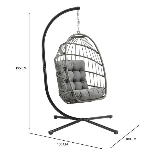 Monstershop - Fauteuil Œuf Suspendu en Rotin - Gris - Image 5