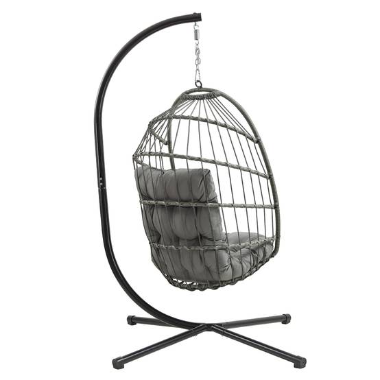 Monstershop - Fauteuil Œuf Suspendu en Rotin - Gris - Image 4