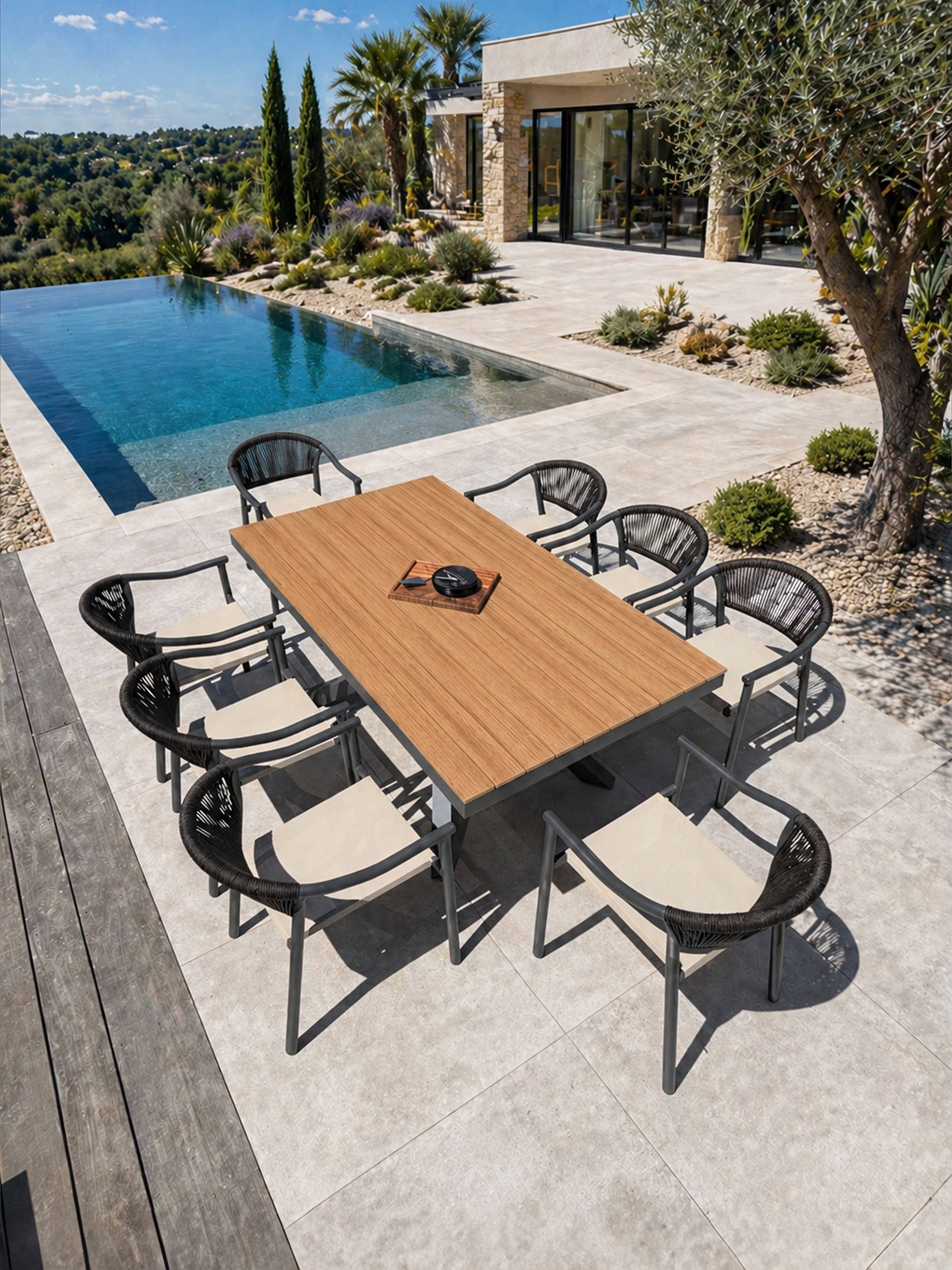 Dcb Garden - Ensemble repas de jardin 8 places en alu - Gris anthracite - LAMU - Image 1