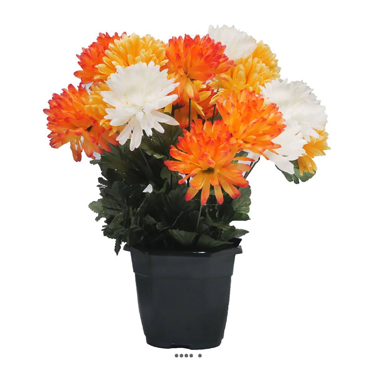 Artificielles - Pot fleurs artificielles pour le cimetière chrysanthèmes pompons Orange - couleur: Orange - Image 2