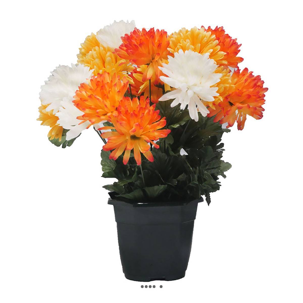 Artificielles - Pot fleurs artificielles pour le cimetière chrysanthèmes pompons Orange - couleur: Orange - Image 1