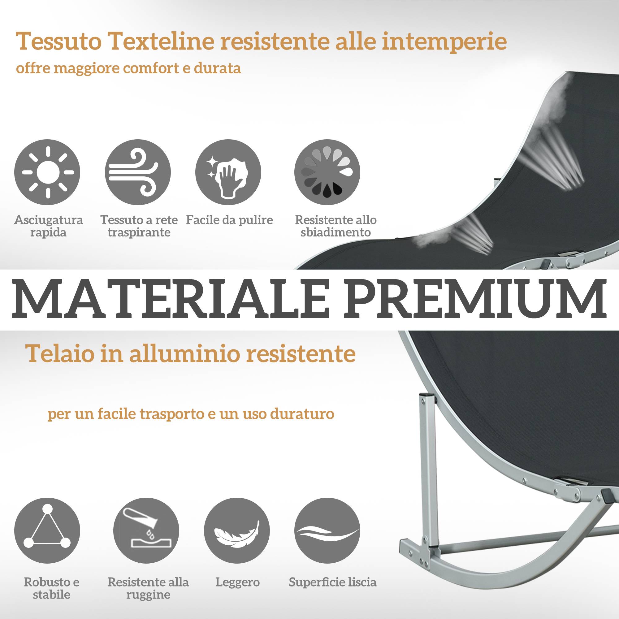 Ensemble de 2 chaises longues pliantes de jardin en aluminium et textilène, 61 x 165 x 63 cm, noir - Image 8