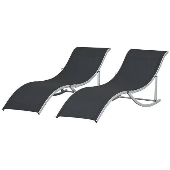 Ensemble de 2 chaises longues pliantes de jardin en aluminium et textilène, 61 x 165 x 63 cm, noir - Image 2