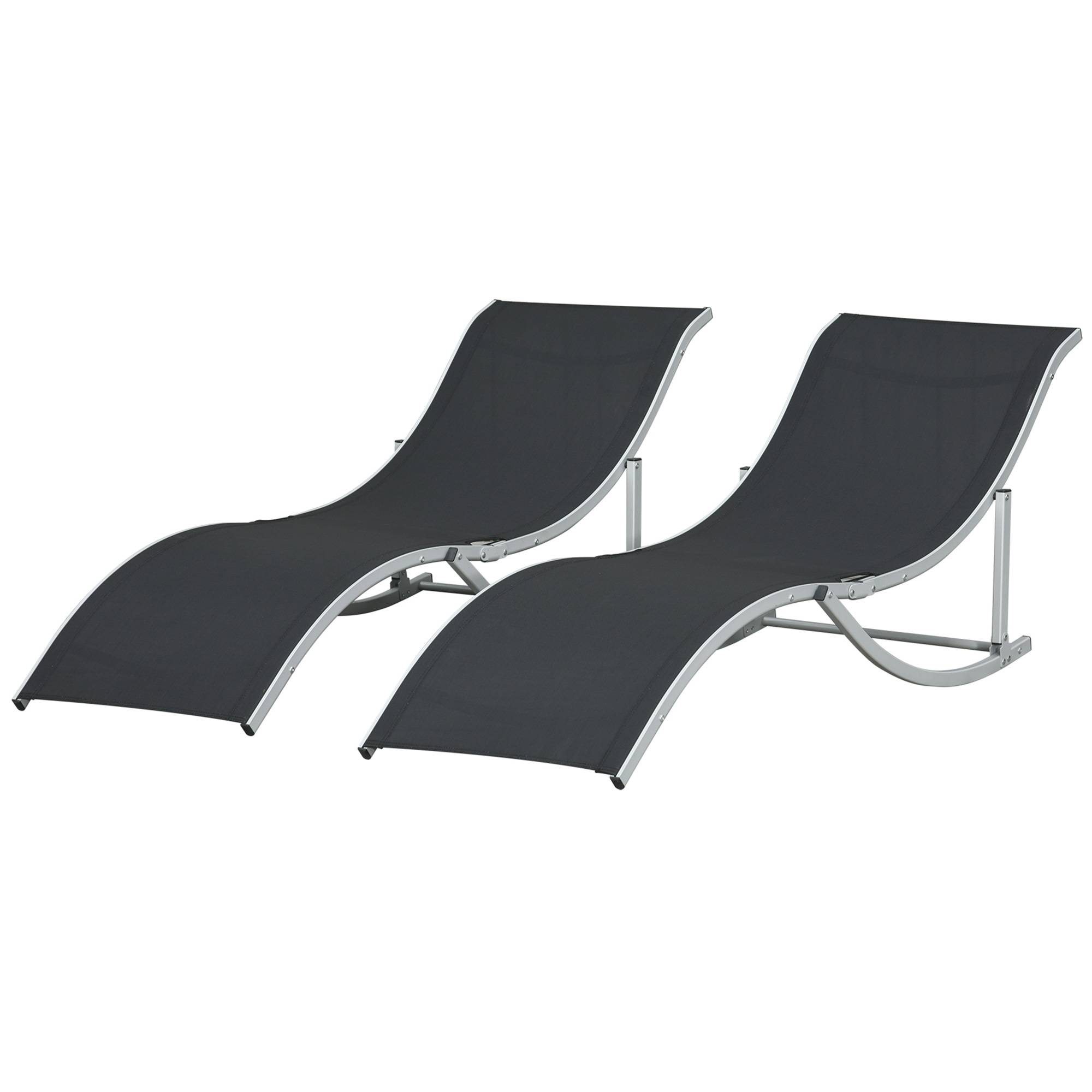 Ensemble de 2 chaises longues pliantes de jardin en aluminium et textilène, 61 x 165 x 63 cm, noir - Image 2