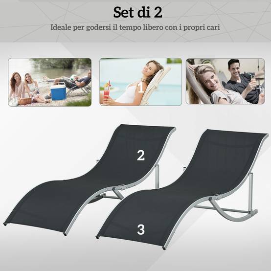 Ensemble de 2 chaises longues pliantes de jardin en aluminium et textilène, 61 x 165 x 63 cm, noir - Image 9