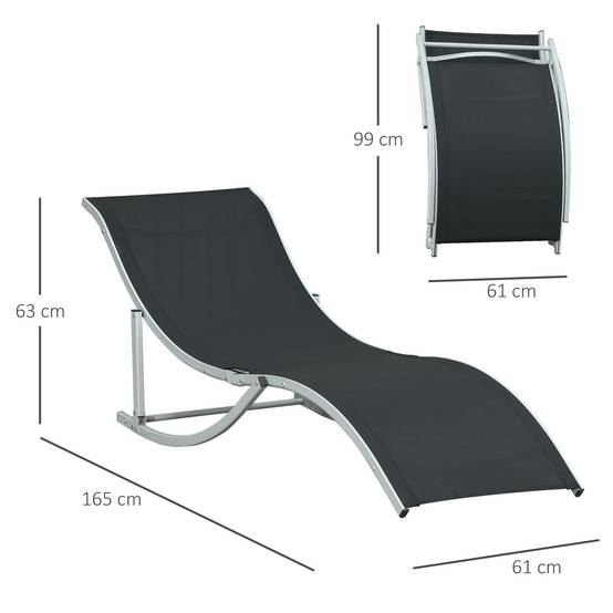 Ensemble de 2 chaises longues pliantes de jardin en aluminium et textilène, 61 x 165 x 63 cm, noir - Image 5