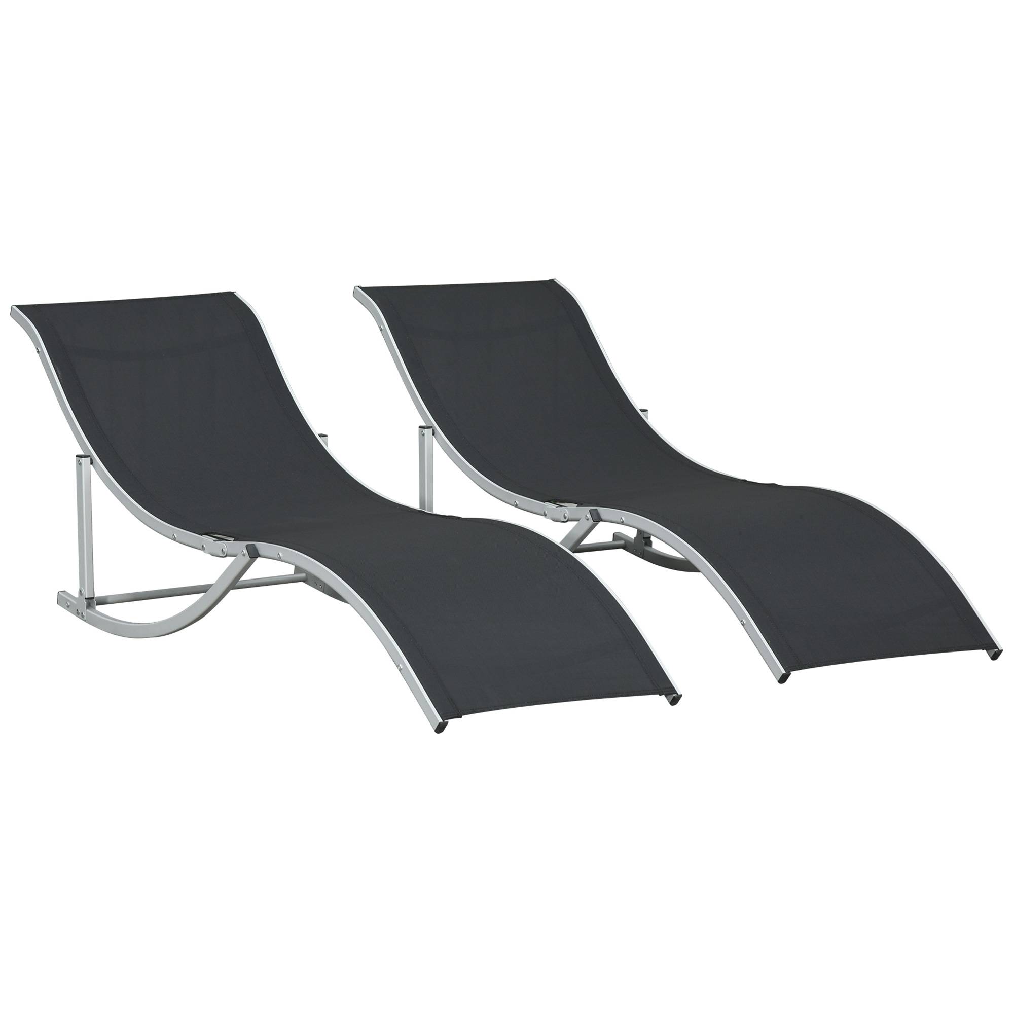 Ensemble de 2 chaises longues pliantes de jardin en aluminium et textilène, 61 x 165 x 63 cm, noir - Image 1