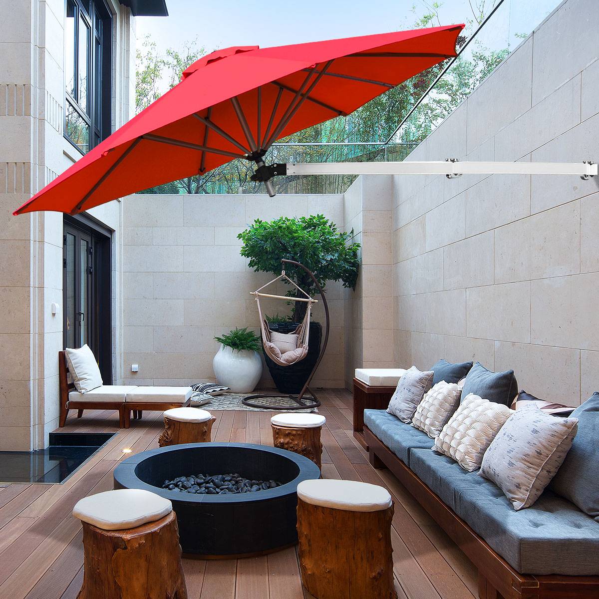 Maison Chic - Parasol en Porte-à-faux Mural de 247cm Parasol avec Mât Réglable Parasol Inclinable avec Évent - Image 3
