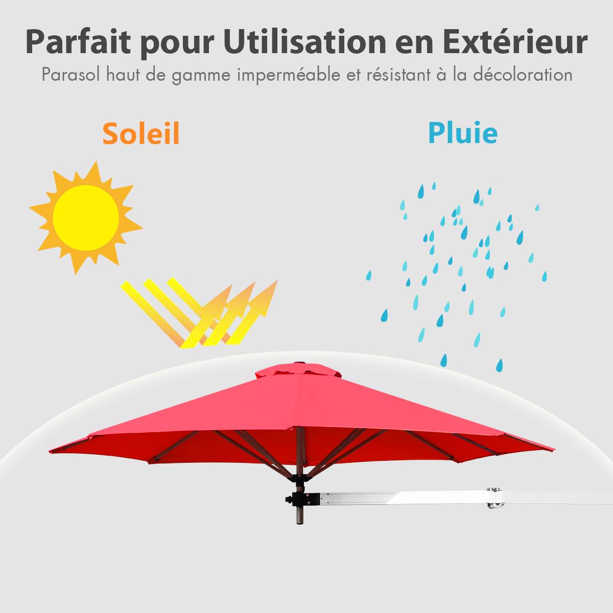 Maison Chic - Parasol en Porte-à-faux Mural de 247cm Parasol avec Mât Réglable Parasol Inclinable avec Évent - Image 7