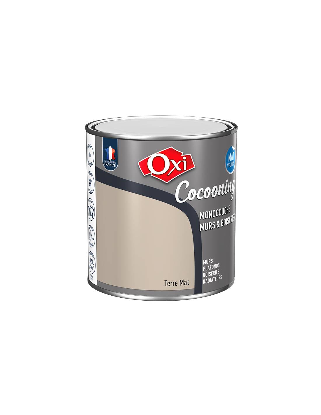 Oxi - Peinture Oxi Cocooning Terre Mat Velours 0,5l Peinture Murs Et Boiseries Mat Velours, Couleur Terre, Effet Cocooning. -