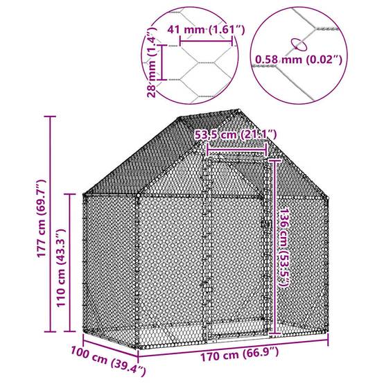 Volière Extérieure Acier Galvanisé Style Industriel Jardin 170x100cm - ComfortXL Outdoor Living - Image 8