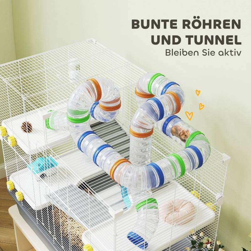 Cage Hamster Métal Petits Rongeurs 4 Niveaux Tunnels 78x45x73cm Gris - ComfortXL Pet Living - Image 5